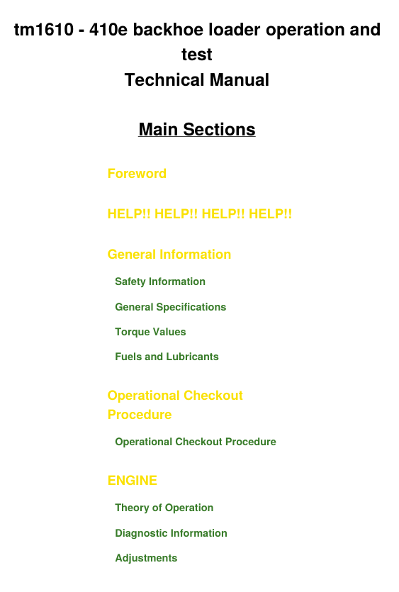 JOHN DEERE 410E BACKHOE LOADER OPERATION AND TEST TECHNICAL MANUAL TM1610