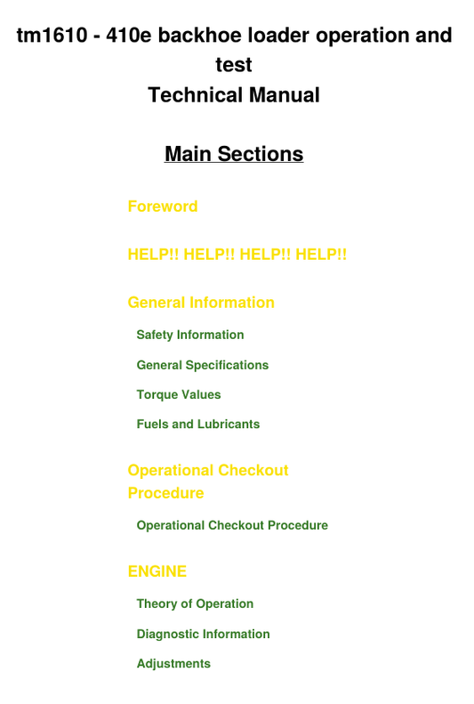 JOHN DEERE 410E BACKHOE LOADER OPERATION AND TEST TECHNICAL MANUAL TM1610
