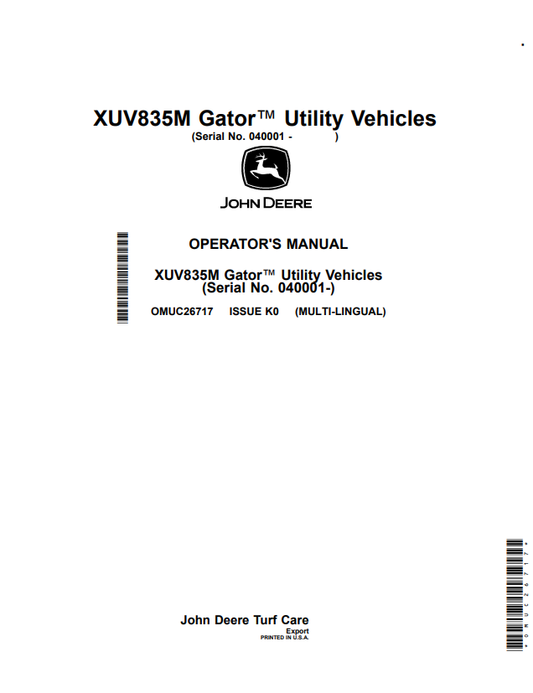 JOHN DEERE XUV835M GATOR™ UTILITY VEHICLES OPERATOR MANUAL OMUC26717