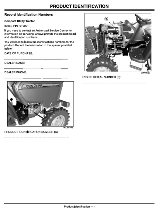 JOHN DEERE 3036E COMPACT UTILITY TRACTOR OPERATOR MANUAL OMLVU22979