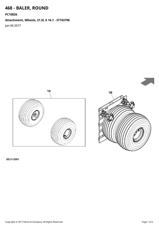 JOHN DEERE 468 - BALER ROUND PARTS CATALOGUE MANUAL PC10826
