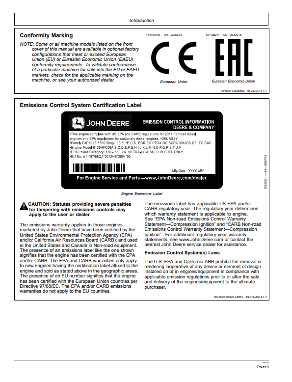 JOHN DEERE E210 AND E210LC EXCAVATOR OPERATOR MANUAL OMT358611X19