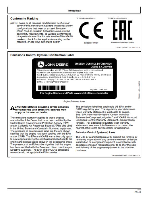 JOHN DEERE E210 AND E210LC EXCAVATOR OPERATOR MANUAL OMT358611X19