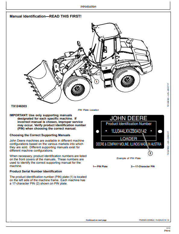 JOHN DEERE 344L 4WD LOADER OPERATOR MANUAL OMT404539X19