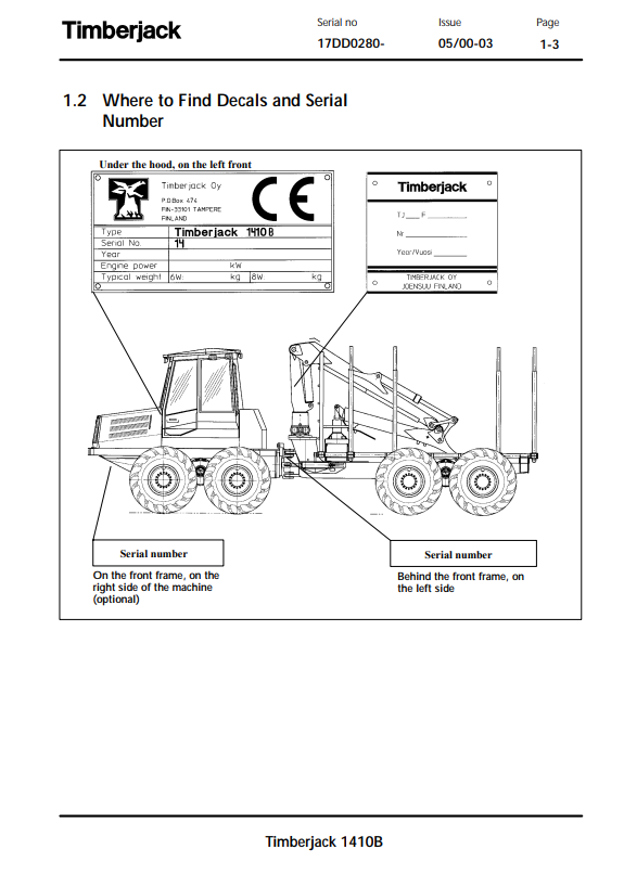 JOHN DEERE 1410B FORWARDER OPERATOR MANUAL F060393