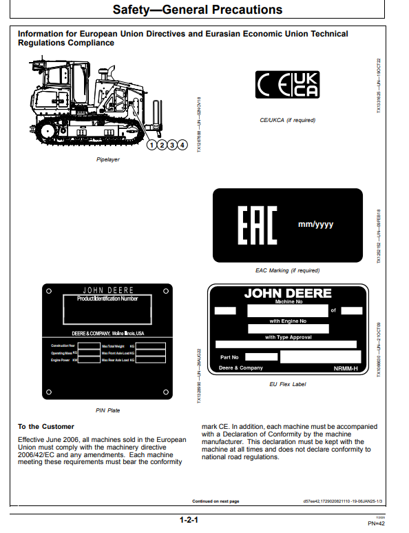 JOHN DEERE PL100 CRAWLER DOZER PIPELAYER READY OPERATOR MANUAL OMT487627X019
