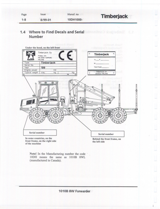 JOHN DEERE 1010B 8W FORWARDER OPERATOR MANUAL F057651