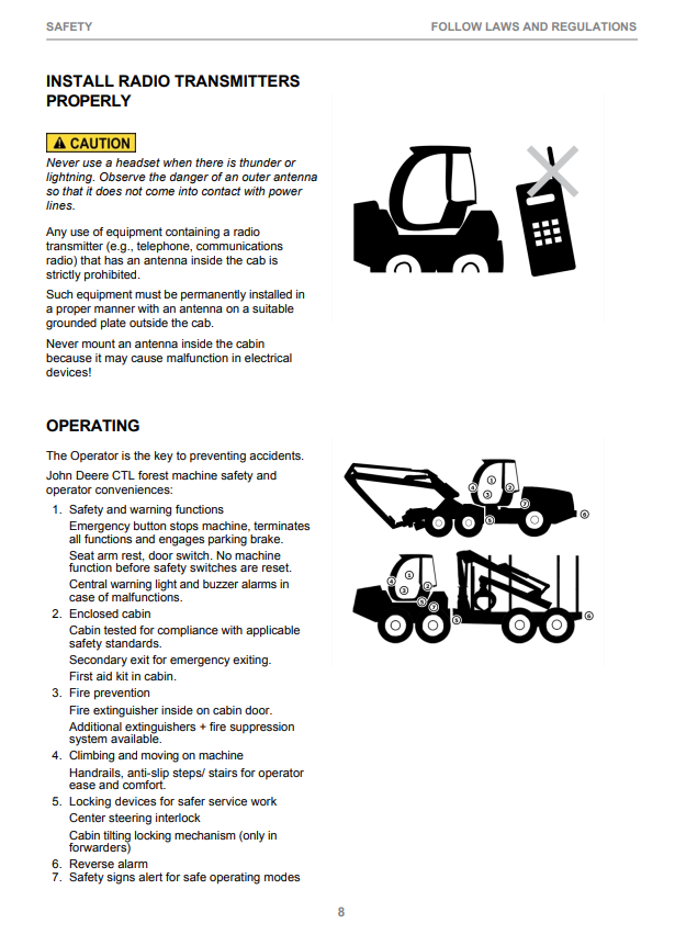 JOHN DEERE 1070E, 1170E INTERIM TIER 4 CTL HARVESTER OPERATOR INSTRUCTION MANUAL F680525