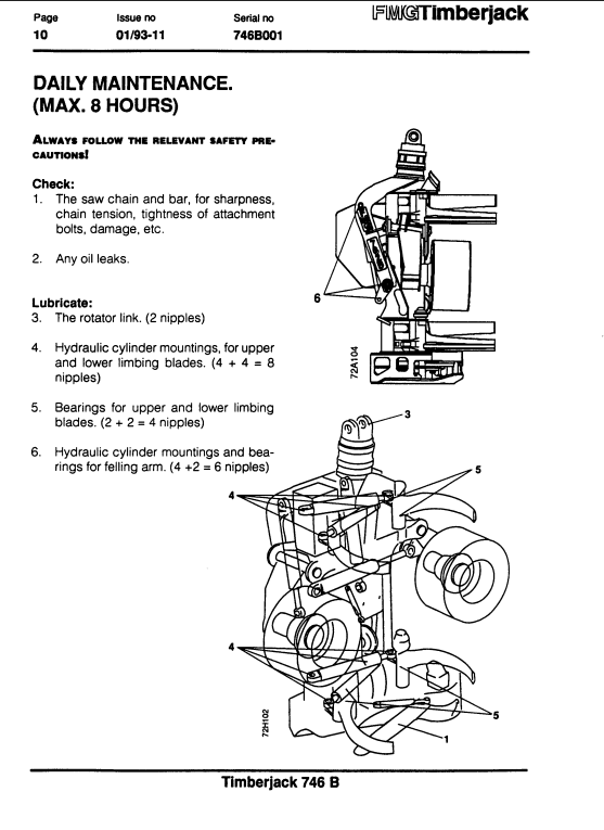 JOHN DEERE FMG TIMBERJACK 746B HARVESTER HEAD OPERATOR MANUAL F027724