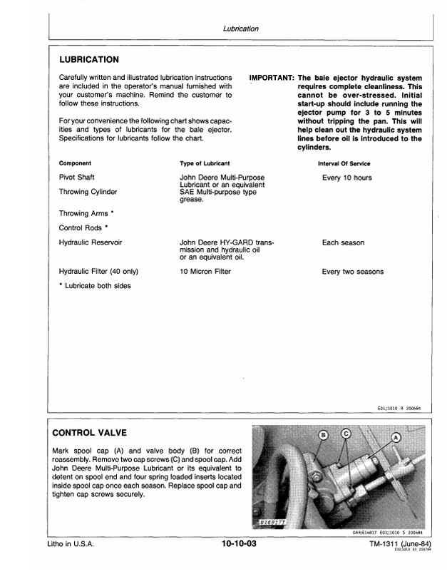 JOHN DEERE 30 AND 40 BALER EJECTOR TECHNICAL MANUAL TM1311