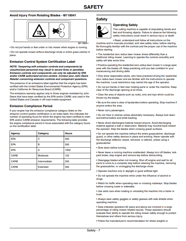JOHN DEERE Z235, Z255 EZTRAK OPERATOR MANUAL OMM166319