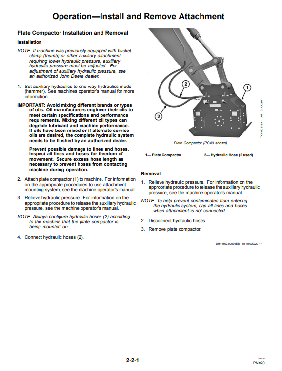 JOHN DEERE PC16, PC23, AND PC40 PLATE COMPACTOR OPERATOR MANUAL OMT442369X019
