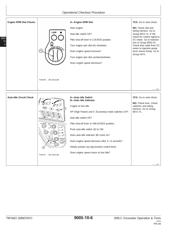 JOHN DEERE 200LC EXCAVATOR OPERATION AND TEST TECHNICAL MANUAL TM1663