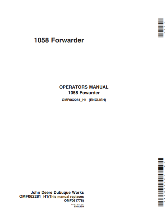 JOHN DEERE 1058 FORWARDER OPERATOR MANUAL OMF062281