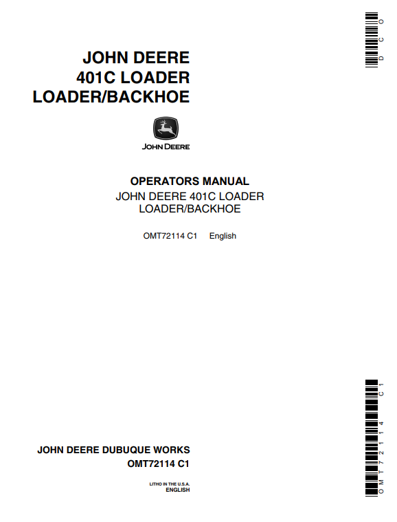 JOHN DEERE 401C BACKHOE LOADER OPERATOR MANUAL OMT72114