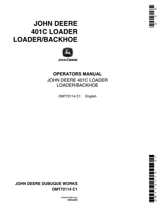 JOHN DEERE 401C BACKHOE LOADER OPERATOR MANUAL OMT72114