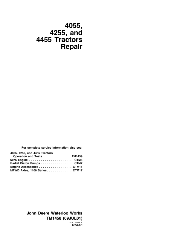 JOHN DEERE 4055, 4255, 4455 TRACTOR REPAIR MANUAL TM1458