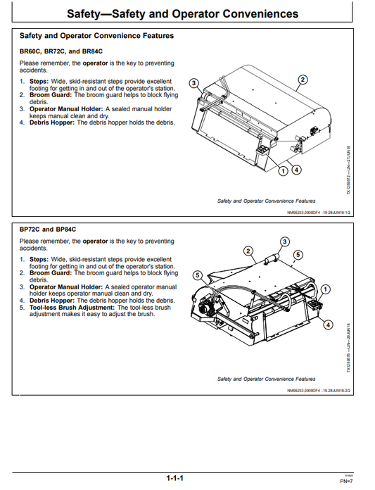JOHN DEERE BR60C, BR72C, BR84C, BP72C AND BP84C PICK-UP BROOM OPERATOR MANUAL OMT414909X19