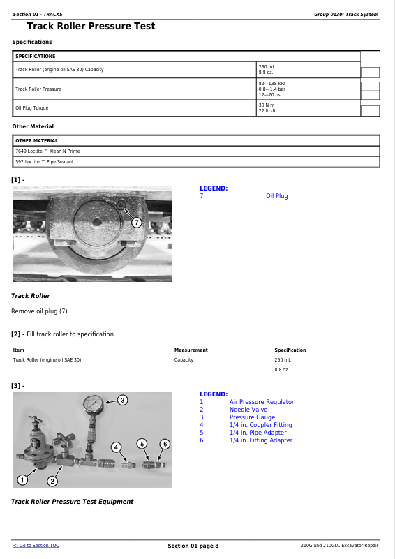 JOHN DEERE 210G EXCAVATOR REPAIR TECHNICAL MANUAL TM12539