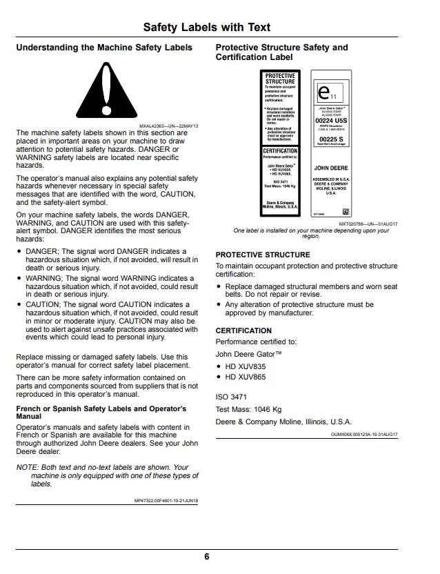JOHN DEERE XUV835E, XUV835M, XUV835R GATOR™ UTILITY VEHICLE OPERATOR MANUAL OMUC13636