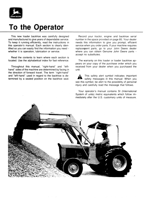 JOHN DEERE JD300-B BACKHOE LOADER OPERATOR MANUAL OMT56369
