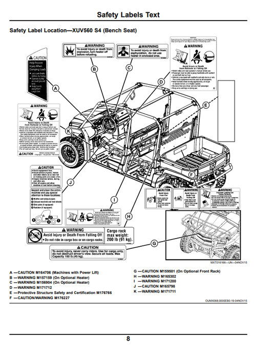 JOHN DEERE XUV560, XUV560 S4 GATOR™ UTILITY VEHICLE OPERATOR MANUAL OMM178604