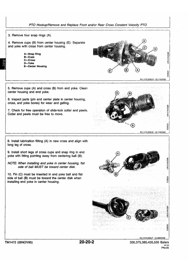 JOHN DEERE 335, 375, 385, 435 AND 535 ROUND BALER TECHNICAL MANUAL TM1472