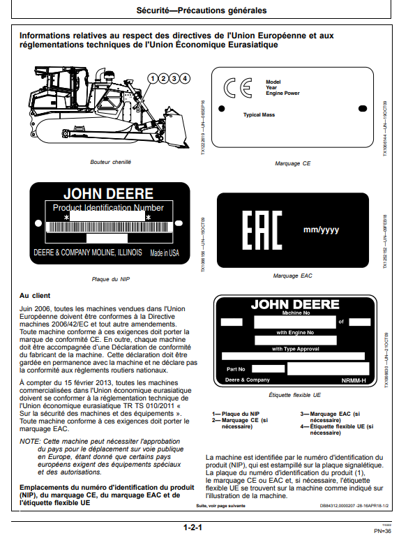 JOHN DEERE 950K BOUTEUR CHENILLÉ OPERATOR MANUAL OMT369304X28