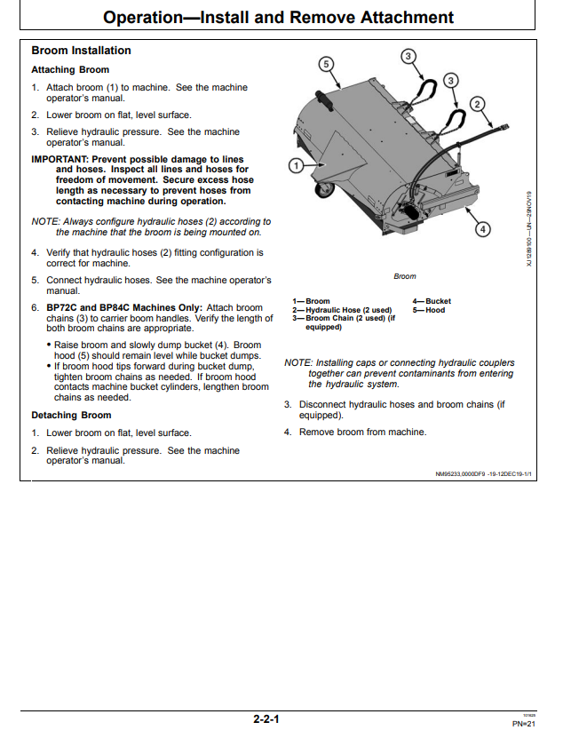 JOHN DEERE BR60C, BR72C, BR84C, BP72C AND BP84C PICK-UP BROOM OPERATOR MANUAL OMT414909X19