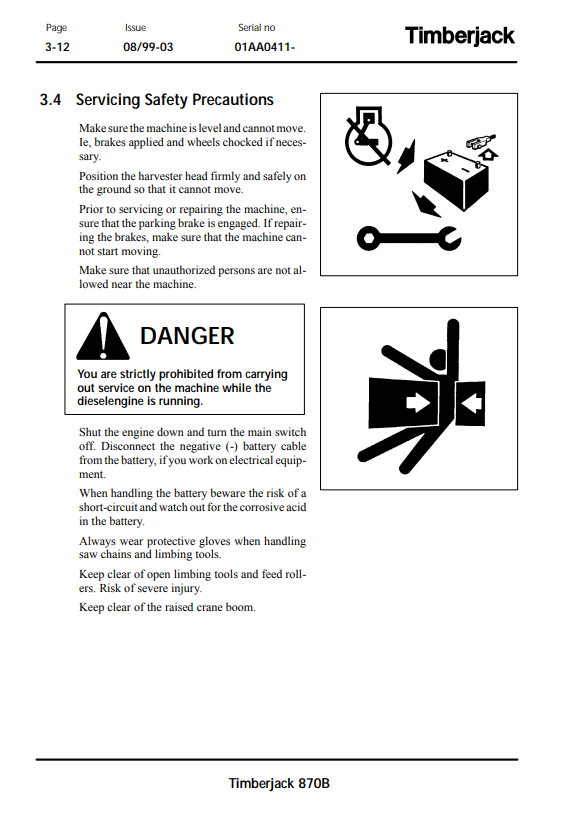JOHN DEERE 870B TIMBERJACK HARVESTER OPERATOR AND MAINTENANCE MANUAL F058409