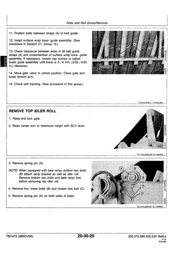JOHN DEERE 335, 375, 385, 435 AND 535 ROUND BALER TECHNICAL MANUAL TM1472