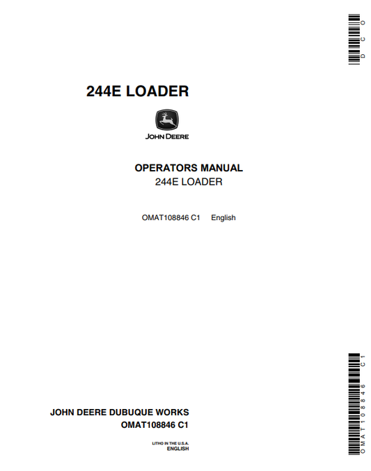JOHN DEERE 244E LOADER OPERATOR MANUAL OMAT108846