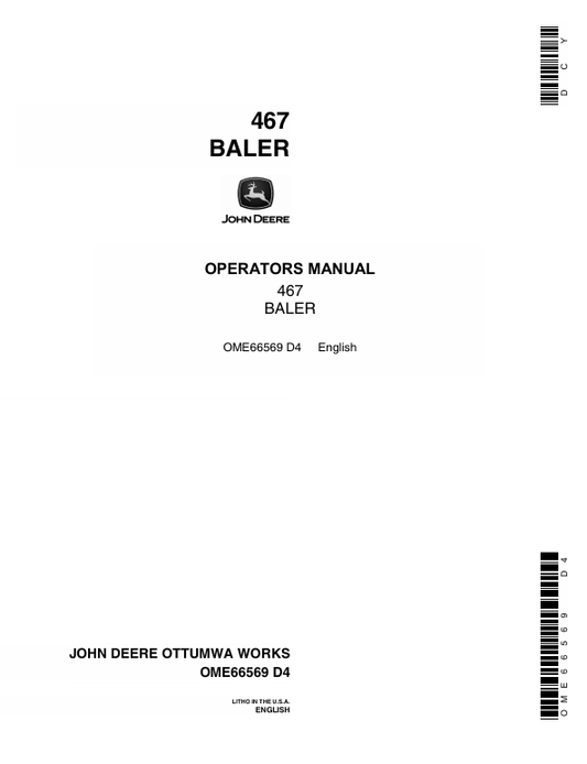 JOHN DEERE 467 BALER OPERATOR MANUAL OME66569