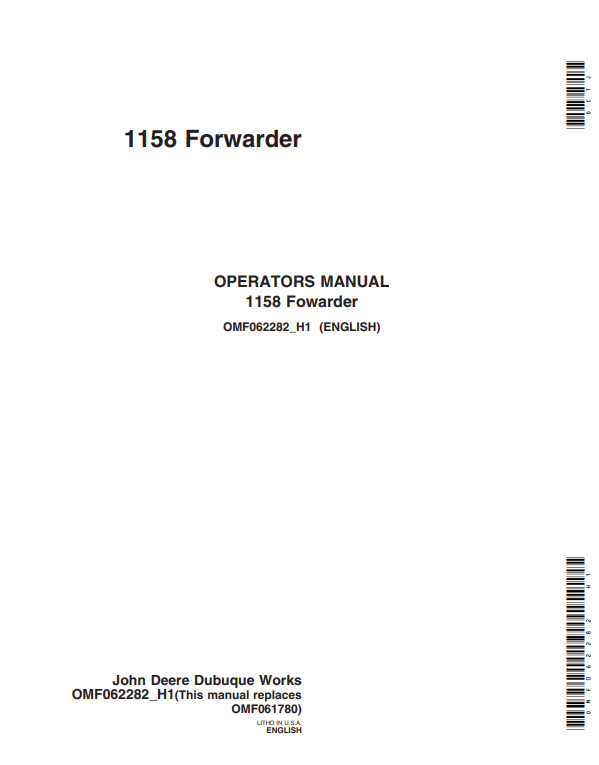 JOHN DEERE 1058 FORWARDER OPERATOR MANUAL OMF062282