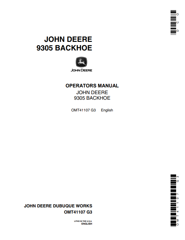 JOHN DEERE 9305 BACKHOE OPERATOR MANUAL OMT41107