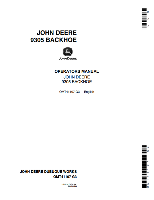 JOHN DEERE 9305 BACKHOE OPERATOR MANUAL OMT41107