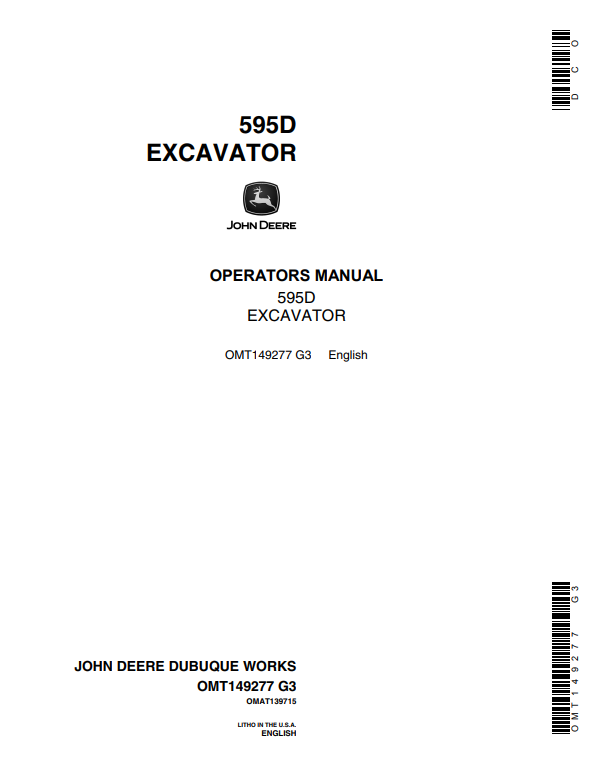 JOHN DEERE 595D EXCAVATOR OPERATOR MANUAL OMT149277