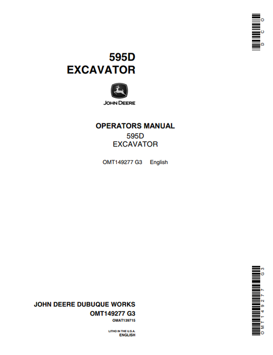 JOHN DEERE 595D EXCAVATOR OPERATOR MANUAL OMT149277