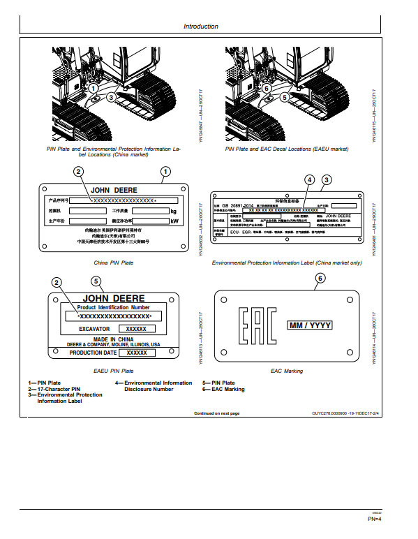 JOHN DEERE E240 AND E240LC EXCAVATOR OPERATOR MANUAL OMT358612X19