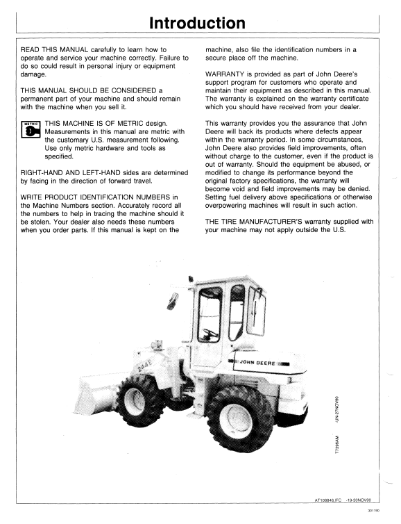 JOHN DEERE 244E LOADER OPERATOR MANUAL OMAT108846