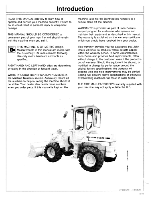 JOHN DEERE 244E LOADER OPERATOR MANUAL OMAT108846