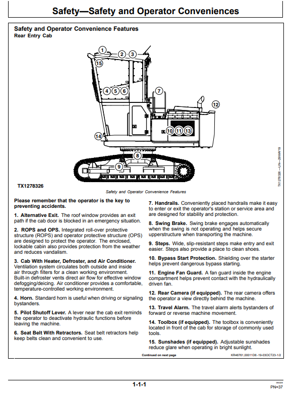 JOHN DEERE 2154G FORESTRY EXCAVATOR OPERATOR MANUAL OMT361329X19