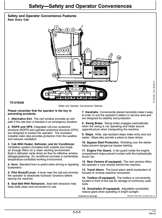 JOHN DEERE 2154G FORESTRY EXCAVATOR OPERATOR MANUAL OMT361329X19