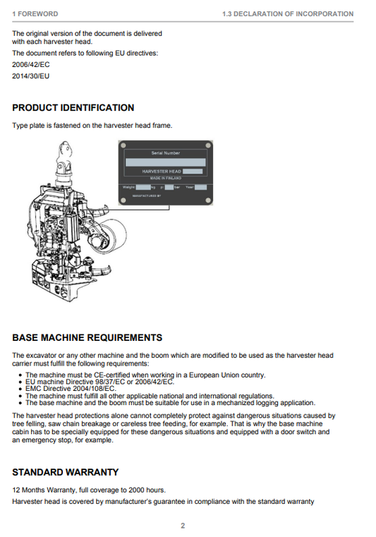 JOHN DEERE H752 HARVESTER HEAD OPERATOR INSTRUCTION MANUAL F670736