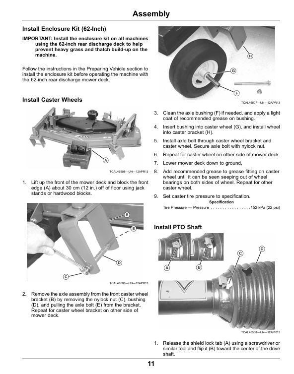 JOHN DEERE 60, 62, 72-INCH MOWER DECK FOR MID MOUNT MOWER OPERATOR MANUAL OMTCU28182