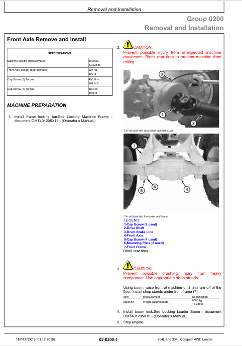JOHN DEERE 204L, 304L COMPACT 4WD LOADER REPAIR MANUAL TM14272X19