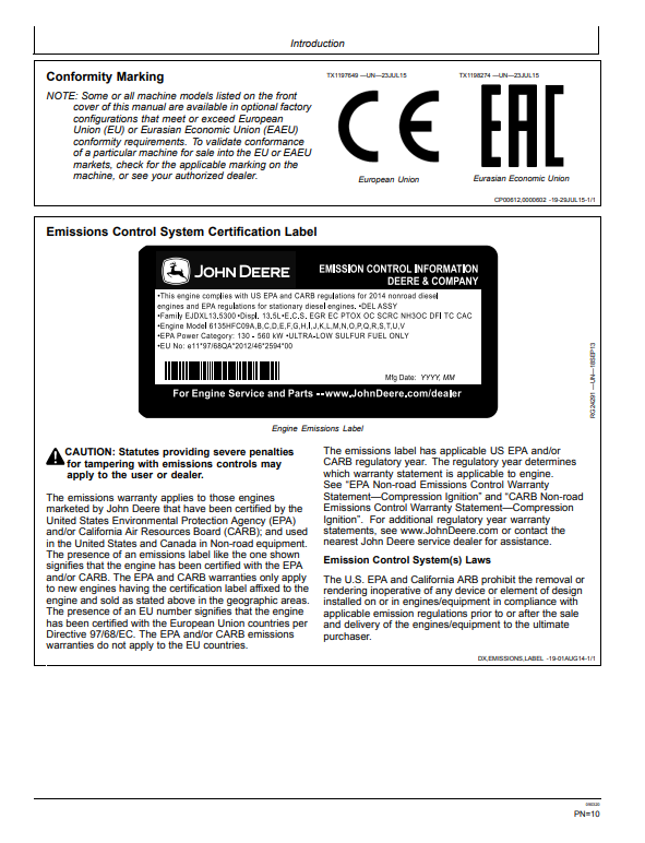 JOHN DEERE E240 AND E240LC EXCAVATOR OPERATOR MANUAL OMT358612X19