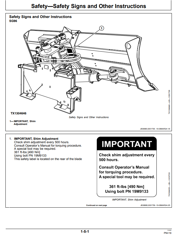 JOHN DEERE SG96 AND SG96A DOZER BLADE OPERATOR MANUAL OMT432261X019