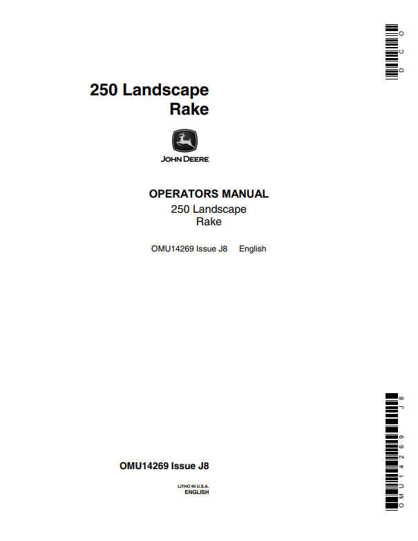 JOHN DEERE 250 LANDSCAPE RAKE OPERATOR MANUAL OMU14269