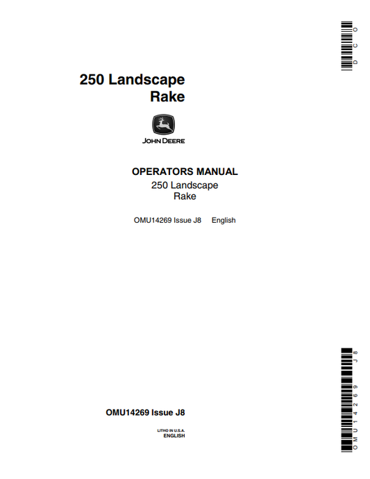 JOHN DEERE 250 LANDSCAPE RAKE OPERATOR MANUAL OMU14269